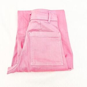 Zara Pink Wide Leg Denim Jeans Raw Hem Edge Zip Fly Pants Size 0